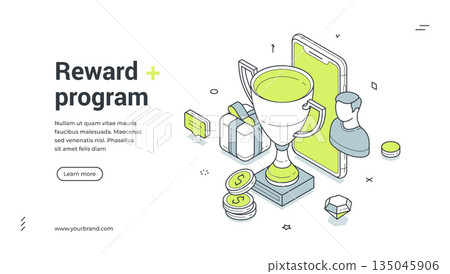 Reward program best choice seller customer isometric web banner design template vector Reward program best choice seller customer isometric web banner design template vector 135045906