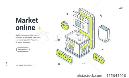 Market online shopping marketplace order isometric web banner design template vector Market online shopping marketplace order isometric web banner design template vector 135045918