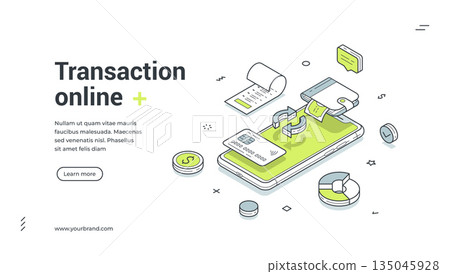 Cash e money online transaction mobile app isometric web banner design template vector 135045928