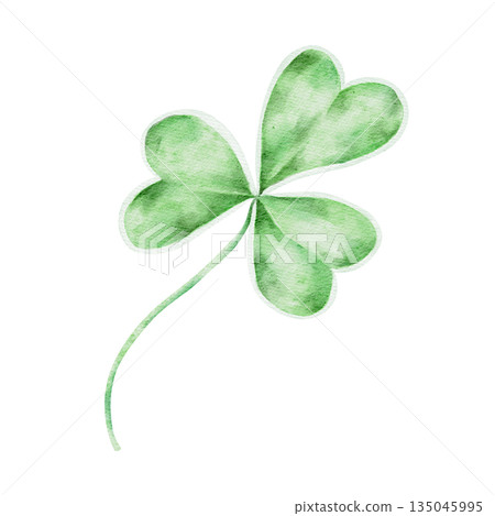 Green three-leaf clover, isolated, hand painted watercolor clipart. Ideal for St. Patricks Day themes, Irish luck graphics, and cheerful illustrations Green three-leaf clover, isolated, hand painted watercolor clipart. Ideal for St. Patricks Day themes, Irish luck graphics, and cheerful illustrations 135045995