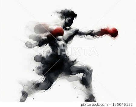拳擊手的動態輪廓 抽象墨跡飛濺 簡單的拳擊插圖 135046155
