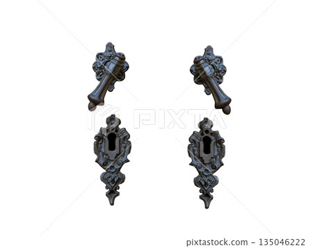 old iron door handle isolated on white background 135046222