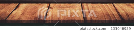 Panoramic view of brown wooden planks Panoramic view of brown wooden planks 135046929
