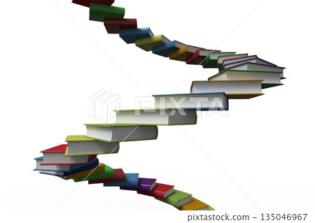 Spiral of colorful hardcover books is floating in flat design against white background, copy space Spiral of colorful hardcover books is floating in flat design against white background, copy space 135046967