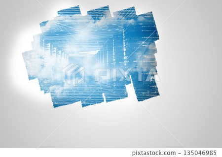 Display on wall showing technology interface 135046985