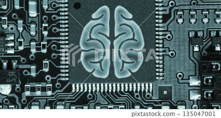 Human brain in circuit board 135047001