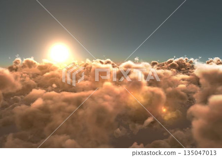 Scenic view of bright sun over cloudscape during sunset 135047013