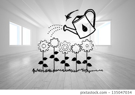 Cog flowers with can in bright room Cog flowers with can in bright room 135047034