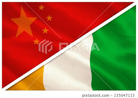 Close-up of Chinese and Ivory Coast flags Close-up of Chinese and Ivory Coast flags 135047115