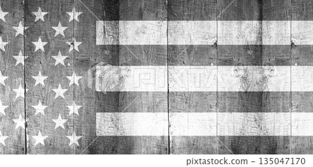 American flag on wooden flag 135047170
