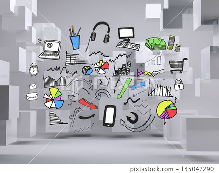Graphic on grey background with cubes 135047290