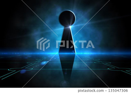 Keyhole on technological black background Keyhole on technological black background 135047306