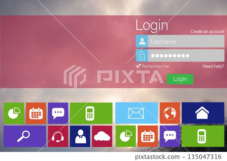 Digitally generated image of login window with text and various icons 135047316