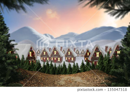 Digitally generated Cute village in the snow 135047318