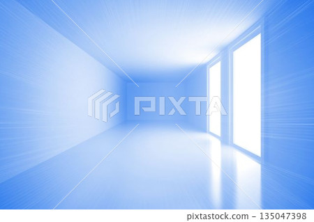 Bright blue room with windows Bright blue room with windows 135047398