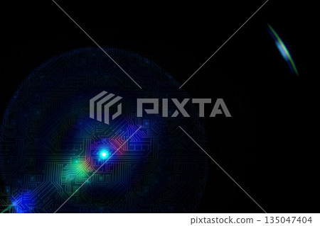 Glowing circuit board on black background 135047404