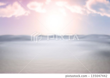 Flat design landscape is unfolding under pastel dawn sky with rising sun casting gentle golden hues Flat design landscape is unfolding under pastel dawn sky with rising sun casting gentle golden hues 135047442