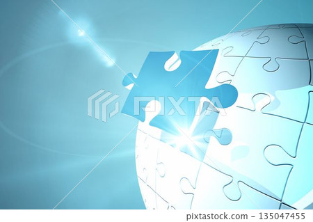 Blue jigsaw piece on puzzle 135047455