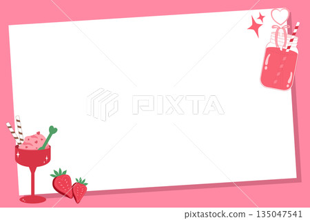 Valentine's Day Dessert Frame Background with Copy Space, pink and white color tone 135047541