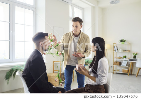 Love triangle drama with angry rival reacting to romantic proposal at home Love triangle drama with angry rival reacting to romantic proposal at home 135047576