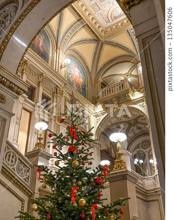 Christmas decorations in the lobby of the Vienna Opera House, Austria 135047606
