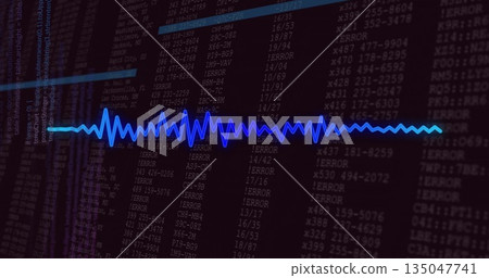 Displaying blue waveform line oscillating on terminal, showing code columns and ERROR messages Displaying blue waveform line oscillating on terminal, showing code columns and ERROR messages 135047741
