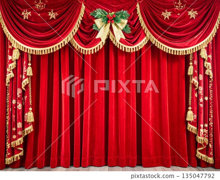 A luxurious red curtain Christmas stage 135047792