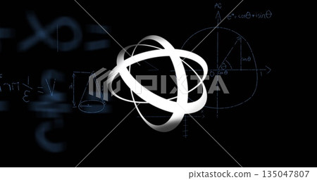 Featuring white interlocking looped sphere on blackboard, with Euler's formula and Cartesian plane Featuring white interlocking looped sphere on blackboard, with Euler's formula and Cartesian plane 135047807