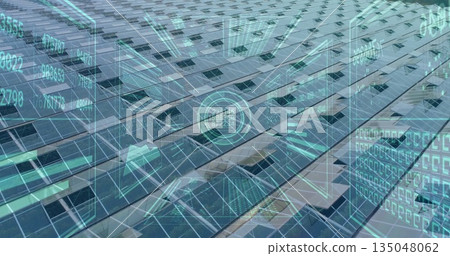Displaying reflective solar panels streaming real-time analytics data on rooftop, with HUD overlays Displaying reflective solar panels streaming real-time analytics data on rooftop, with HUD overlays 135048062
