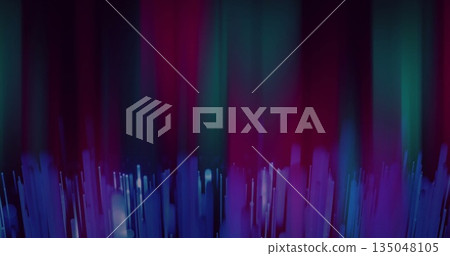 Cluster of neon bars glowing in virtual space, with light streaks and gradient backdrop 135048105