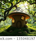 Mushroom house in a mossy forest 135048197