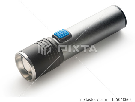 hand flashlight close-up, on a white isolated hand flashlight close-up, on a white isolated 135048665