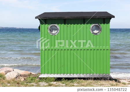 Colored beach hut in Aeroskobing, Aero island, Denmark Colored beach hut in Aeroskobing, Aero island, Denmark 135048722