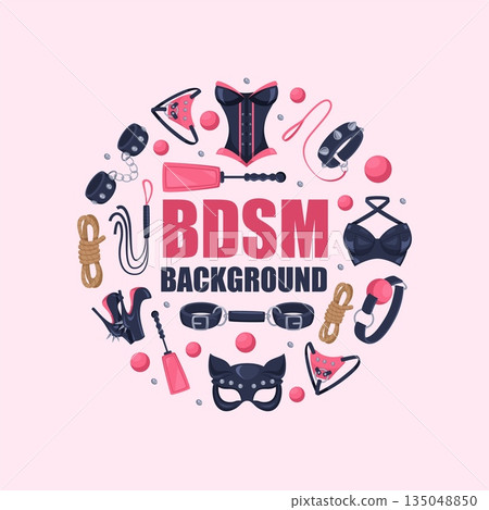 Adult items. sexual background in circle shape with tools for adult sex fetish games Adult items. sexual background in circle shape with tools for adult sex fetish games 135048850