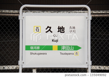 Station name sign at Kuji Station (JN12) on the Nambu Line (Takatsu Ward, Kawasaki City) 135049092
