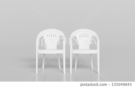 Stackable Plastic Monobloc Chairs. 3D Rendering. 135049843