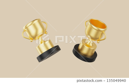 Gold Trophy on Black Base Mock up. 3D Rendering.  135049940