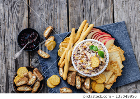 cranberry apricot cheese spread in a bowl cranberry apricot cheese spread in a bowl 135049956