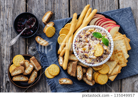 cranberry apricot cheese spread in a bowl cranberry apricot cheese spread in a bowl 135049957