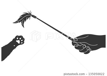 Cat toy and cat paw silhouette icon 135050022