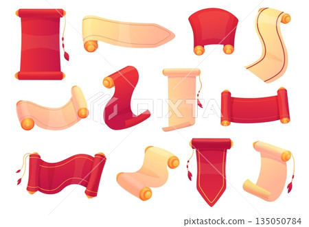 Chinese festive scrolls. Paper red cream scroll various shapes. Asian traditional style art elements. Decorative culture objects for design, nowaday vector set Chinese festive scrolls. Paper red cream scroll various shapes. Asian traditional style art elements. Decorative culture objects for design, nowaday vector set 135050784