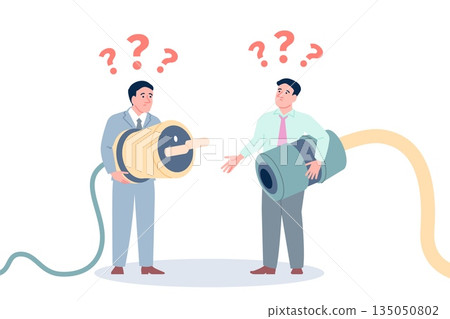 Business misunderstanding concept. Businessmen with different professional view and opinion. Communication problems, disagreements, recent vector scene 135050802