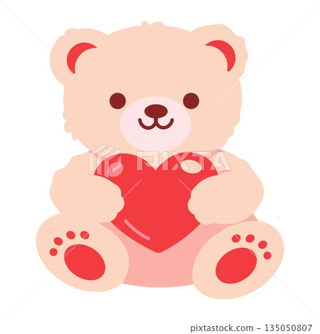 Cute teddy bear Holding a Heart, vector hand drawn illustration cute print design for kids. Cute teddy bear with heart. Vector illustration in cartoon style Cute teddy bear Holding a Heart, vector hand drawn illustration cute print design for kids. Cute teddy bear with heart. Vector illustration in cartoon style 135050807