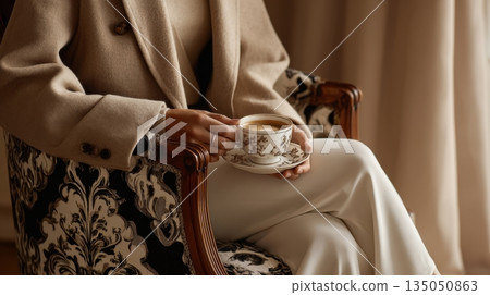 Woman with coffee, modern vibe Woman with coffee, modern vibe 135050863