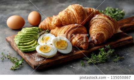 Croissants and eggs for breakfast Croissants and eggs for breakfast 135050867