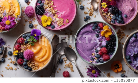 Vibrant fruit smoothie bowls 135050877