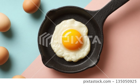 Cooking eggs in a small skillet 135050925