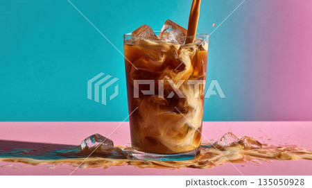 Ice coffee mix with cream and ice 135050928