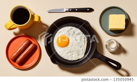 Breakfast with eggs and sausages 135050945