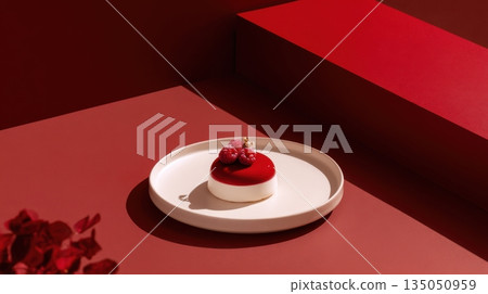 Raspberry dessert on red 135050959